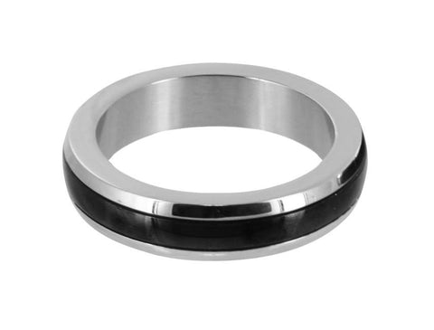 Stainless Steel Cock Ring with Black Band- Medium