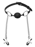 Hinder Breathable Silicone Ball Gag with Nipple Clamps