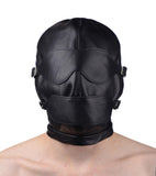 Premium Leather Hood with Blindfold and Breathable Ball Gag