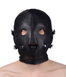 Premium Leather Hood with Blindfold and Breathable Ball Gag