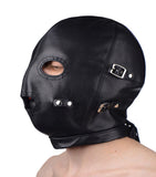 Premium Leather Hood with Blindfold and Breathable Ball Gag