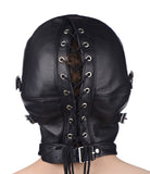 Premium Leather Hood with Blindfold and Breathable Ball Gag