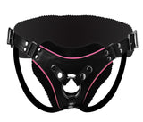 Low Rise Leather Strap On Dildo Harness with Pink Accents