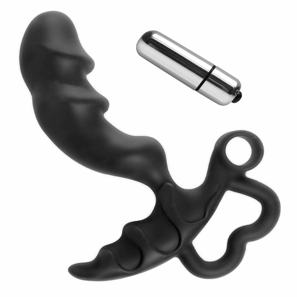 Black Silicone Anal Plug with Bullet Vibe