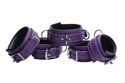 Purple 5 Piece Locking Leather Bondage Set