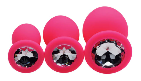 Pink Pleasure 3 Piece Silicone Anal Plugs with Gems