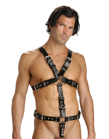 Strict Leather Body Harness with Cock Ring - Medium Large