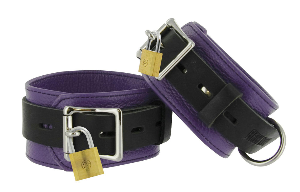 Strict Leather Purple and Black Deluxe Locking Wrist Cuffs